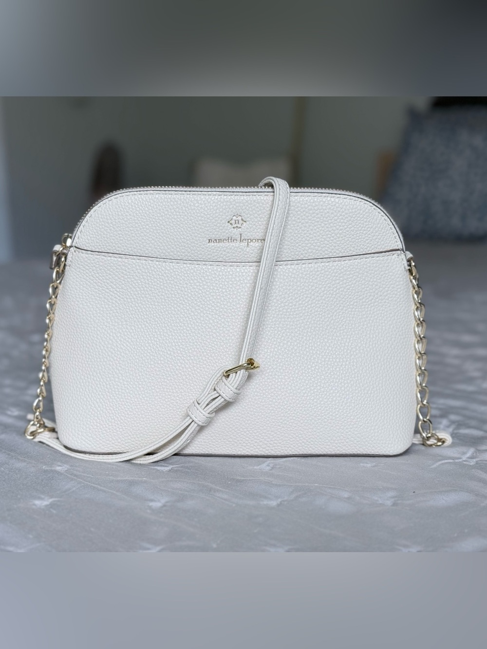 Nanette Lepore Ivory Crossbody Bag with Gold Chain